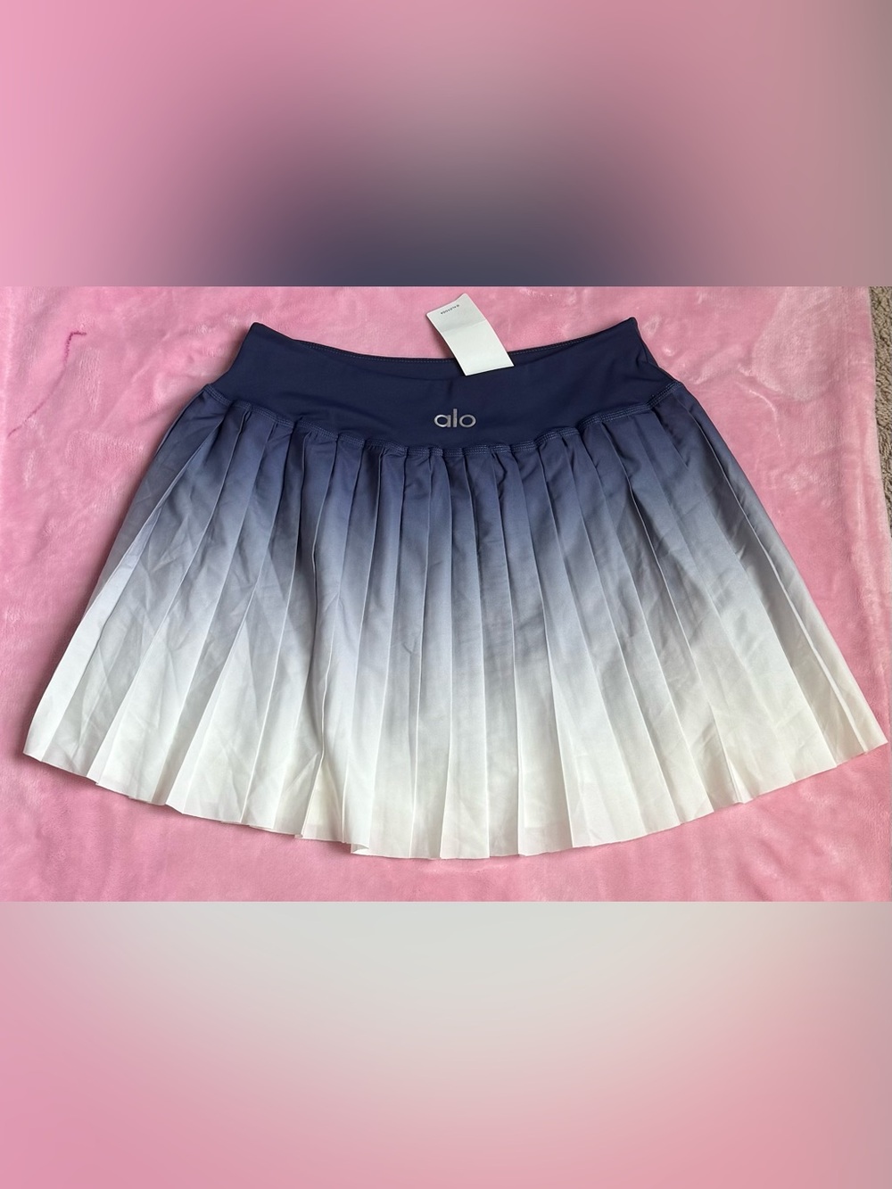 ALO Grand Slam Tennis Skirt Ombre Pleated Skater Skirt — Navy to White